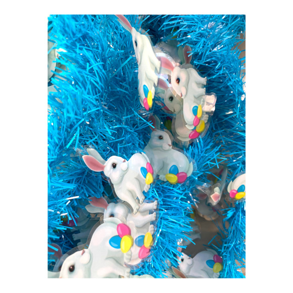 24 Feet Blue Easter Bunnies Easter Tinsel Garland Spring Mantle Home Door Decor - Picture 1 of 3